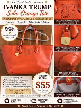 Ivanka Trump Soho Orange Tote Bag | Large Shoulder Handbag
